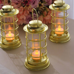 3-Pack LED Tealight Candles Decorative Gold - Battery Operated Mini Lantern Lamps 7"