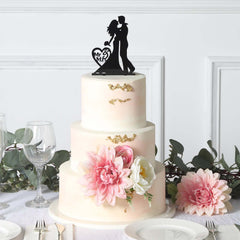 Acrylic Cake Toppers Black Silhouette Design Mr and Mrs - Wedding Cake Decoration Set 7"