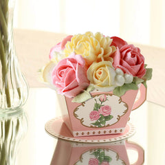 25 Pack Dusty Rose Mini Teacup and Saucer Party Favor Boxes with Rose Floral Print, Tea Time Candy Boxes - 4"x3"