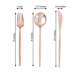 24-Pack Plastic Flatware Set with Sleek Modern Design Rose Gold - Premium Disposable Silverware 8"