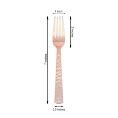 24-Pack Plastic Forks with Hammered Style Rose Gold - Heavy Duty Disposable Silverware 7"