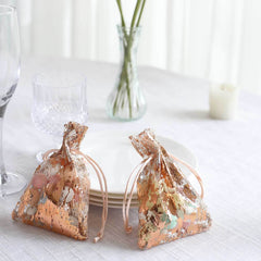 12 Pack Metallic Rose Gold Foil Polyester Drawstring Candy Bags, Wedding Party Favor Bags - 4"x5"