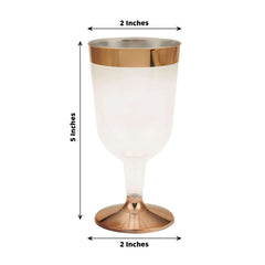12-Pack Plastic Wine Glasses Clear with Rose Gold Rim - Classy Disposable Cups with Detachable Base for Weddings & Special Occasions 6oz