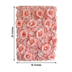 11 Sq ft. Blush and Cream 3D Silk Rose and Hydrangea Flower Wall Mat Backdrop - 4 Artificial Panels