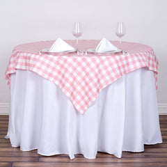Polyester 54"x54" Table Overlay Square Tablecloth White/Rose Quartz - Checkered Buffalo Plaid Design for Casual Table Settings