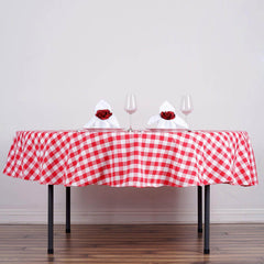 Polyester 90" Round Tablecloth White/Red - Checkered Buffalo Plaid Table Cover