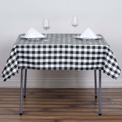 Polyester 54"x54" Square Tablecloth White/Black - Checkered Buffalo Plaid Design for Casual Table Settings