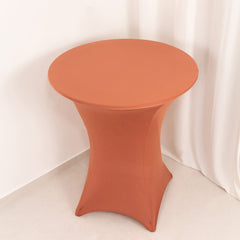 Spandex 36" Round Cocktail Table Cover Terracotta (Rust) - Easy to Maintain Stretch Fitted Highboy Tablecloth