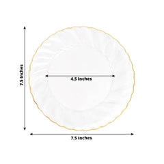 10-Pack Plastic 7.5" Round Salad Dessert Plates in Clear with Gold Flair Rim - Disposable Party Plates for Upscale Banquets & Special Occasions