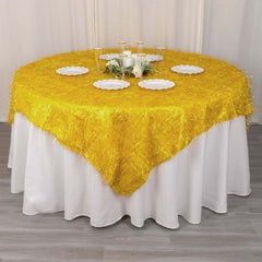 Polyester 72"x72" Table Overlay Square Tablecloth Gold - Metallic Fringe Shag Tinsel Design for Luxe Events