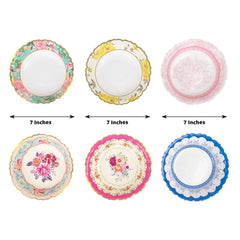 24-Pack Paper Dessert Bowls Vintage Mixed Floral Design Round - Ideal for Parties and Salads 7" 300 GSM