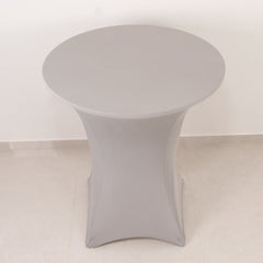 Spandex 36" Round Cocktail Table Cover Silver - Easy to Maintain Stretch Fitted Highboy Tablecloth