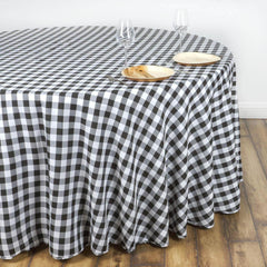 Polyester 108" Round Tablecloth White/Black - Checkered Buffalo Plaid Table Cover