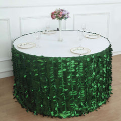 Taffeta Fabric 17ft Table Skirt Green 3D Leaf Petal Design - Exquisite & Stylish Event Table Cover