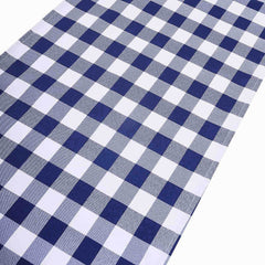 Polyester 14"x108" Table Runner Navy Blue/White - Gingham Plaid Design