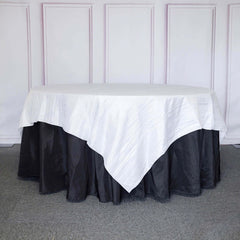 Taffeta 90"x90" Table Overlay Square Tablecloth White - Accordion Crinkle Design for Modern Celebrations