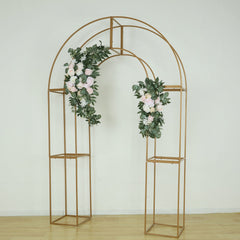 7.5ft Gold 3D Metal Wedding Arch Backdrop Stand with Round Top, Heavy-Duty Floral Balloon Frame for Elegant Parties