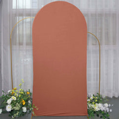 7ft Matte Terracotta (Rust) Spandex Fitted Chiara Backdrop Stand Cover For Round Top Wedding Arch