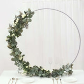 Round Wedding Hoop Table Centerpiece Metal Silver - Self-Standing Floral Wreath Frame for Events 36"