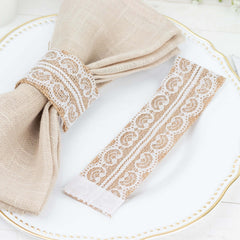 6 Pack Rustic Boho Chic Burlap and Lace Napkin Rings, Farmhouse Style Jute Serviette Buckles Holder