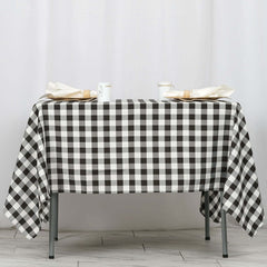 Polyester 70"x70" Square Tablecloth White/Black - Checkered Buffalo Plaid Design for Rustic Decor