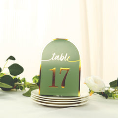 25-Pack 7" Disposable Table Numbers, Sage Green Free Standing Double Sided Table Number Place Cards with Metallic Gold Foil Numbers 1-25