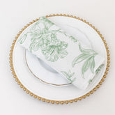 5 Pack Polyester 20"x20" Dinner Napkins White with Dusty Sage Green French Toile Pattern - Reusable Floral Cloth Napkins