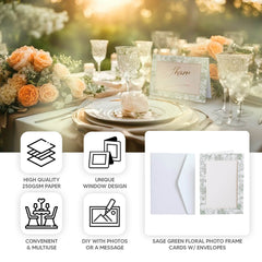 25-Pack Thank You Cards White Sage Green French Toile Design with Envelopes - Picture Insert Invitation Cards for Parties & Milestones 3.5"x5.5"