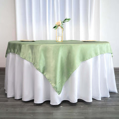 Satin 60"x60" Table Overlay Square Tablecloth Sage Green - Smooth Silky Touch Table Cover