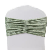 5 Pack Crushed Velvet Chair Bands Sage Green Wide Ruffle Style - Textured Chair Sashes for Stunning Event Decor - 8"x15"