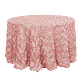 Satin 120" Round Tablecloth Dusty Rose - Grandiose 3D Rosette with Seamless Finish Table Cover