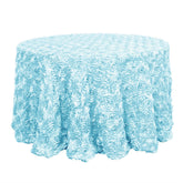 Satin 120" Round Tablecloth Light Blue - Grandiose 3D Rosette with Seamless Finish Table Cover
