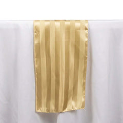 Satin 12"x108" Table Runner Champagne - Stripe Table Decor
