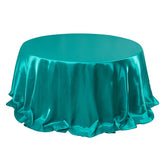 Satin 132" Round Tablecloth Turquoise - Stylish Seamless Table Cover