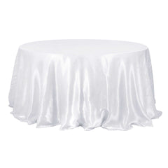 Satin 132" Round Tablecloth White - Stylish Seamless Table Cover for Weddings & Events