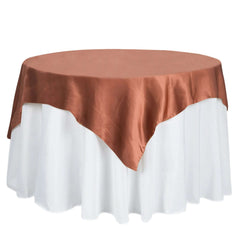 Satin 60"x60" Table Overlay Square Tablecloth Terracotta (Rust) - Smooth Silky Touch Table Cover