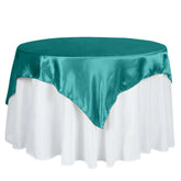 Satin 60"x60" Table Overlay Square Tablecloth Turquoise - Smooth Silky Touch Table Cover