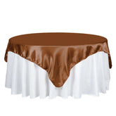 Satin 72"x72" Table Overlay Square Tablecloth Cinnamon Brown - Smooth Finish Table Cover