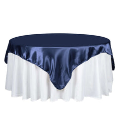 Satin 72"x72" Table Overlay Square Tablecloth Navy Blue - Smooth Finish Table Cover