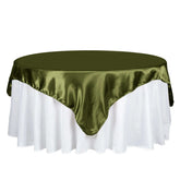 Satin 72"x72" Table Overlay Square Tablecloth Olive Green - Smooth Finish Table Cover