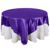 Satin 90"x90" Table Overlay Square Tablecloth Purple - Smooth Finish Table Topper