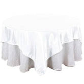 Satin 90"x90" Table Overlay Square Tablecloth White - Smooth Finish for Luxurious Events