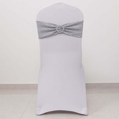 5 Pack Chair Sashes Shimmer Tinsel Spandex 5"x12" with Silver Rhinestone Buckles Silver - Stylish Decor for Weddings