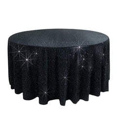 Scuba Round Tablecloth 120″ Black with Rhinestone Accents – Seamless, Wrinkle-Free, Stain-Resistant Event Linen
