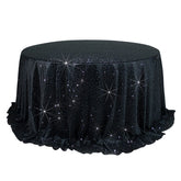 Scuba Round Tablecloth 132″ Black with Rhinestone Accents – Seamless, Wrinkle-Free, Stain-Resistant Event Linen