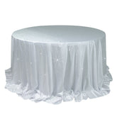 Scuba Round Tablecloth 132″ White with Rhinestone Accents – Seamless, Wrinkle-Free, Stain-Resistant Event Linen