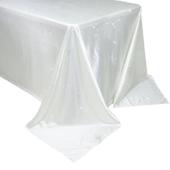 Scuba Rectangular Tablecloth 90"×132" Pearl White with Rhinestone Accents – Seamless, Wrinkle-Free, Stain-Resistant Event Linen
