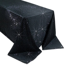 Scuba Rectangular Tablecloth 90"×156" Black with Rhinestone Accents – Seamless, Wrinkle-Free, Stain-Resistant Event Linen