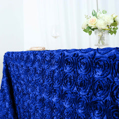 Satin 90"x156" Rectangle Tablecloth Royal Blue - Grandiose 3D Rosette Table Cover with Seamless Finish