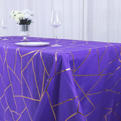 Polyester 90"x132" Rectangle Tablecloth Purple Seamless with Gold Foil Geometric Pattern - Wrinkle-Resistant Seamless Table Cover